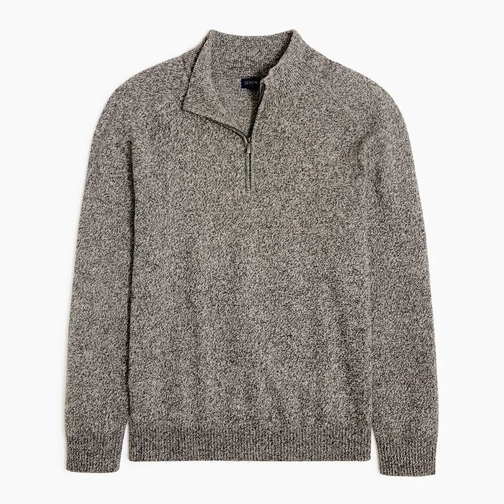 J Crew Supersoft lambswool blend mock neck zip sweater gray heathered marled M
